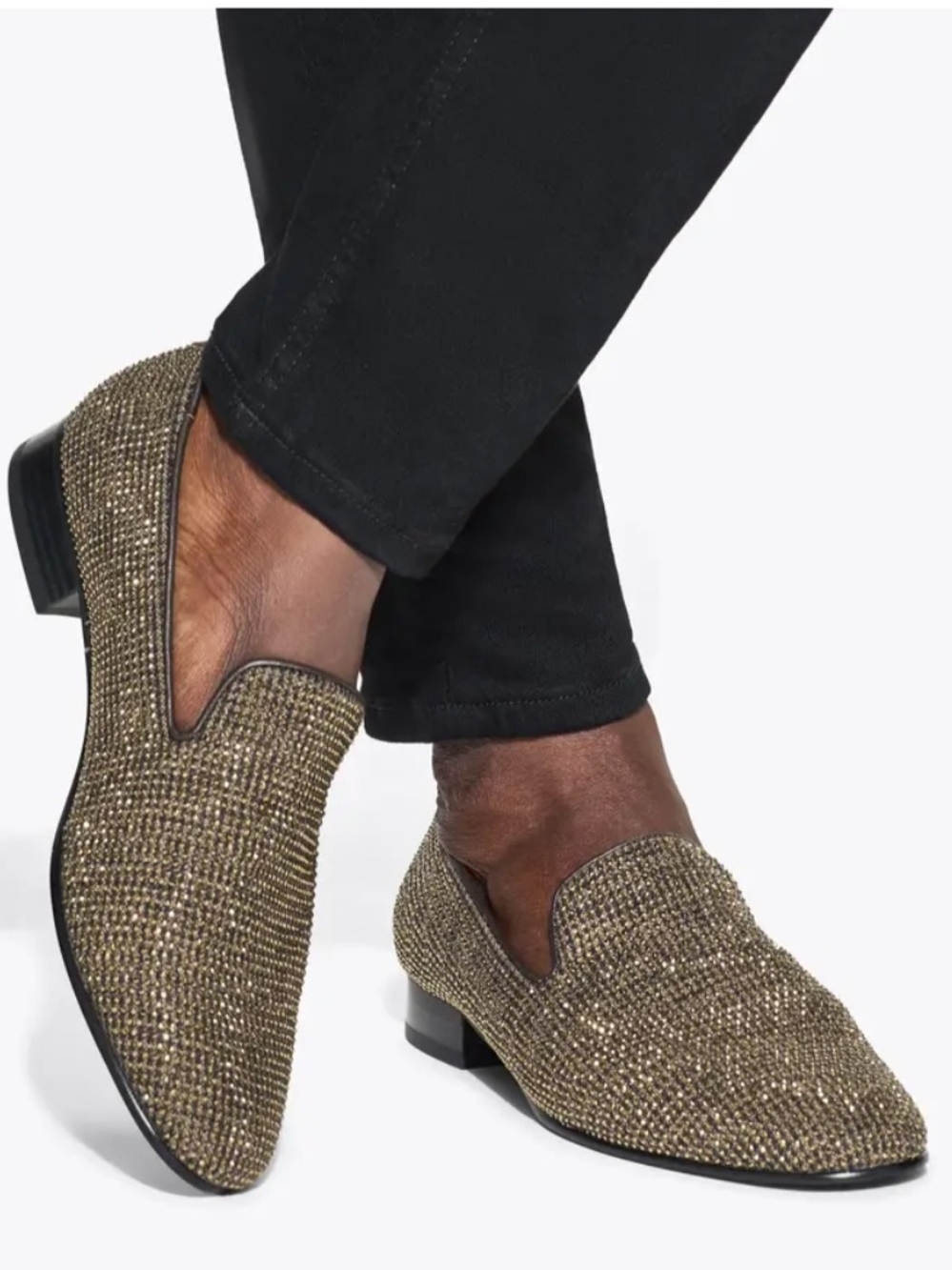 Kurt Geiger Metallic Gold Crystal-Embellished Slip-On Loafers